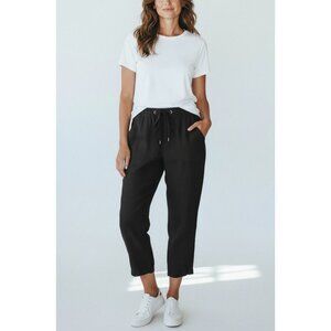 Gloria Vanderbilt Womens 10 Black Linen Blend Capri Pants With Drawstring Waist